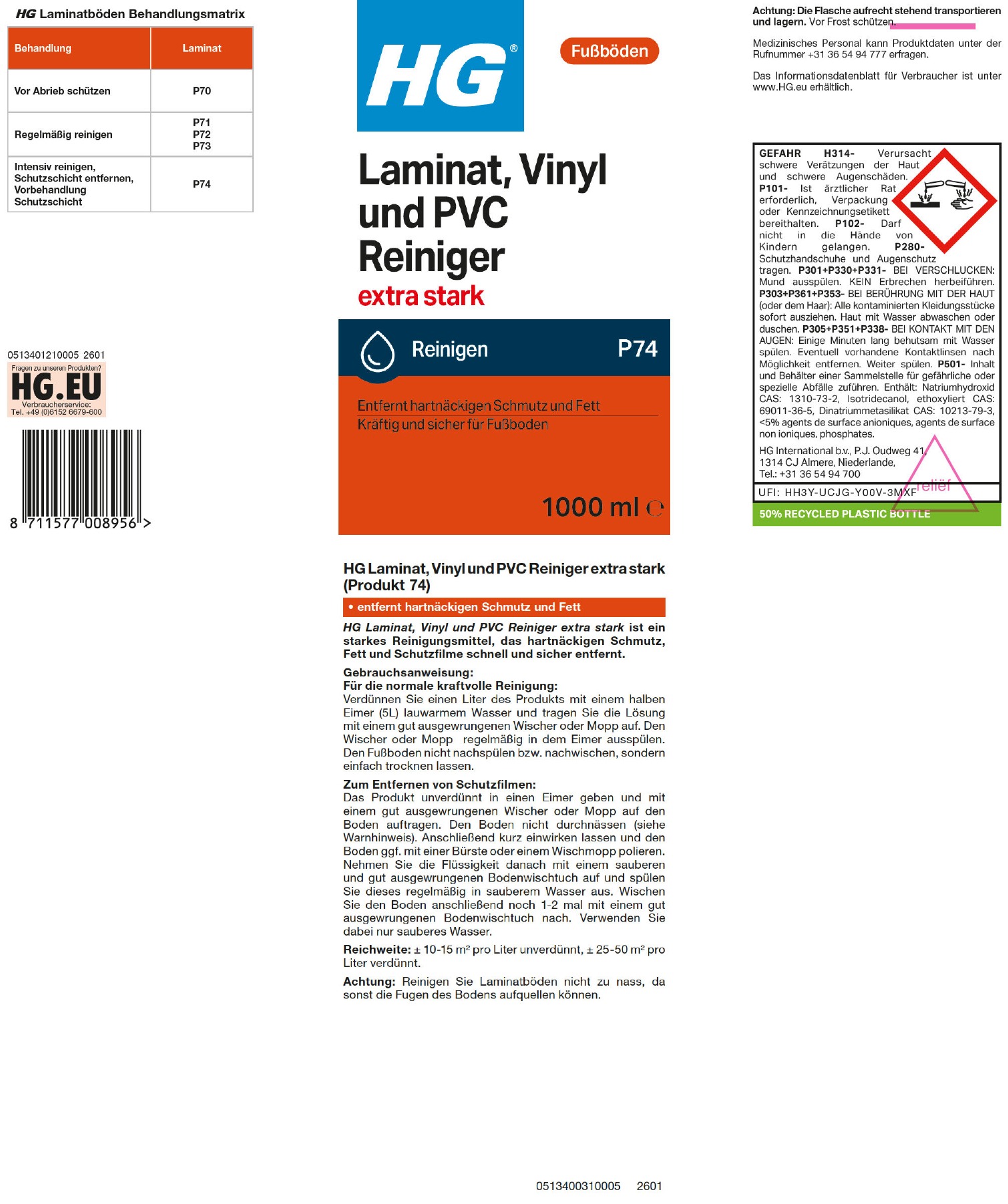 Etikett: HG Laminat Reiniger extra stark