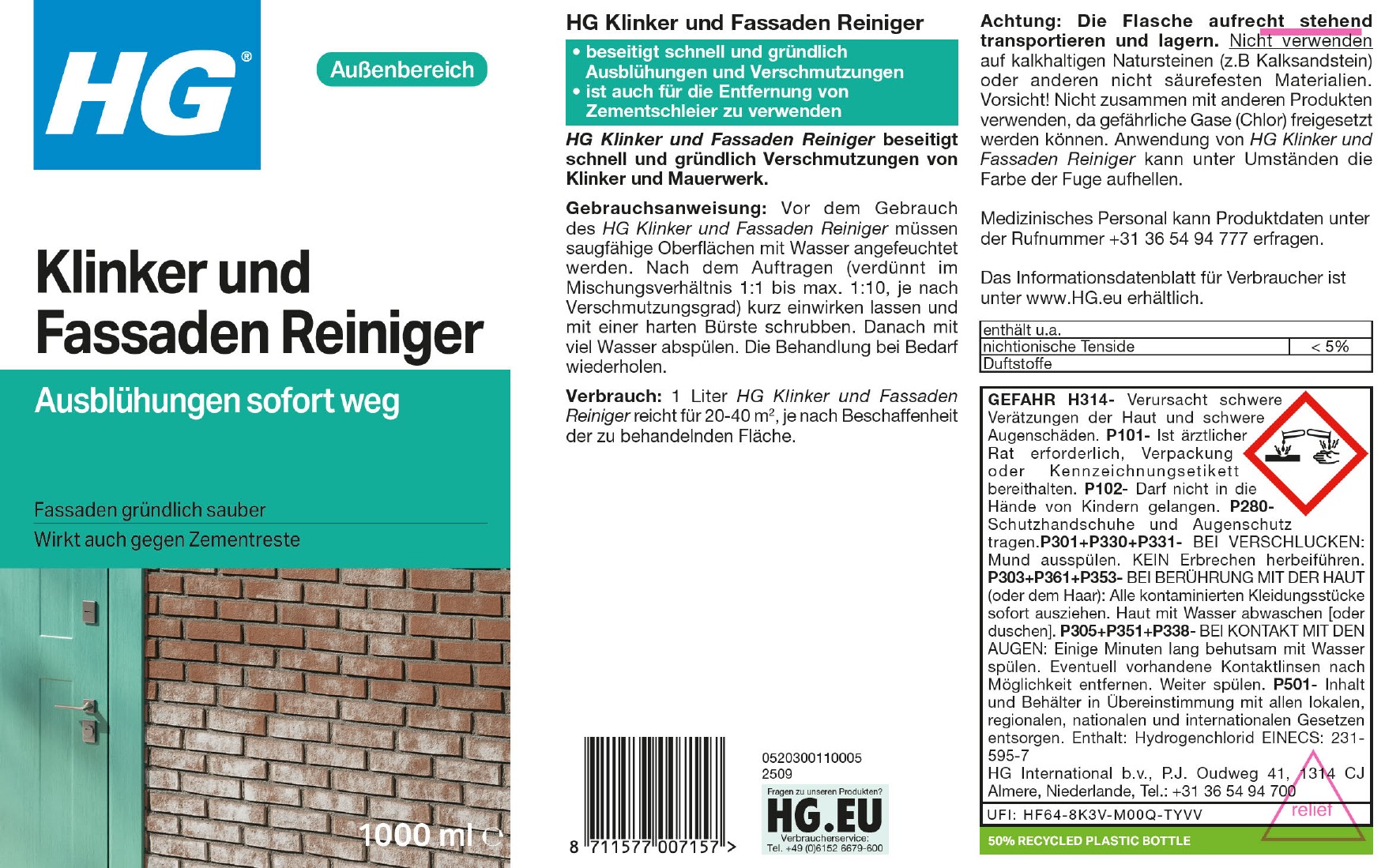 Etikett: HG Klinker und Fassaden Reiniger